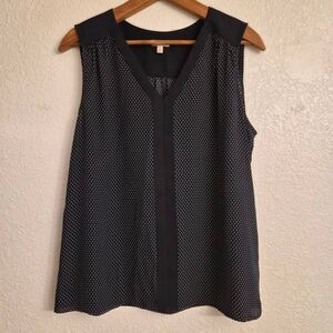 Talbots Navy Blue & white Polka-dot Flowy Flattering Tank Top: Coastal Casual